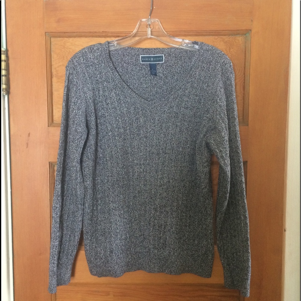LAURA SCOTT Sweater Black Tweed V Neck Sz L